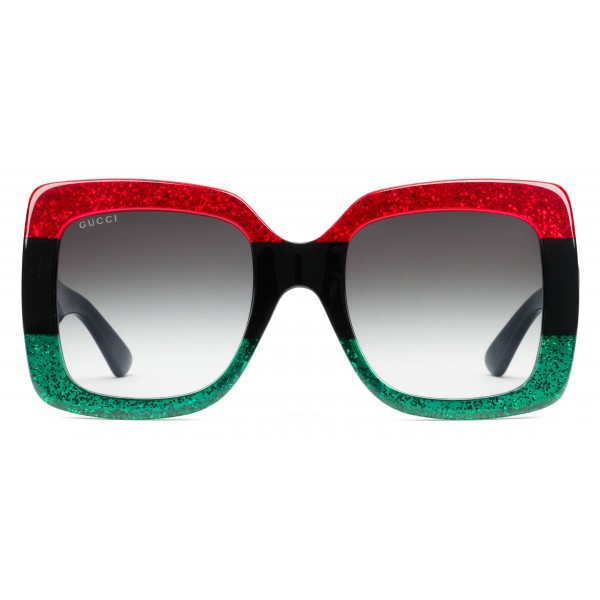 Gucci - Occhiali da Sole Quadrati in Acetato - Verde Nero e Rosso con Glitter - Gucci Eyewear