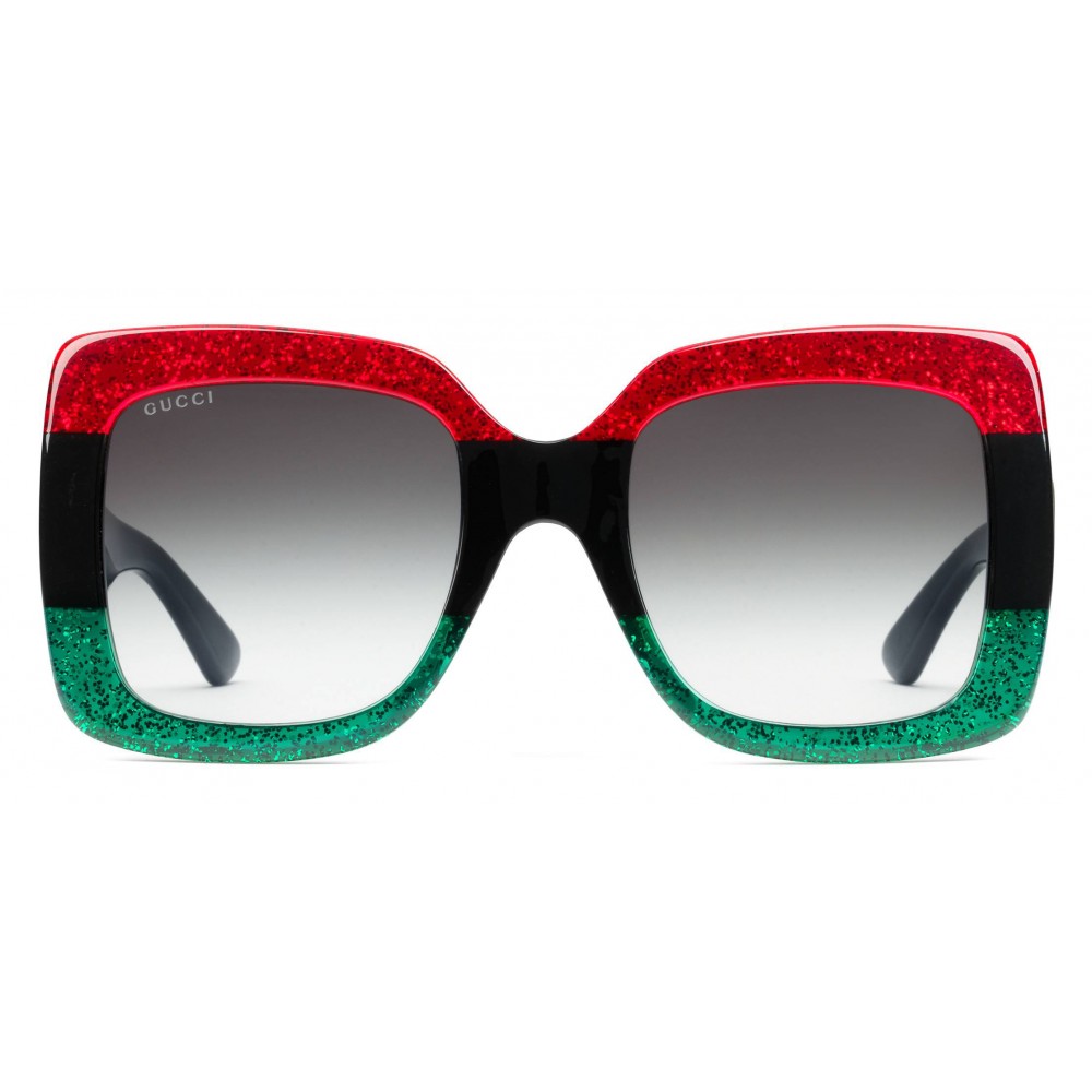 Gucci Acetate Square - Green Black and Red with Glitter - Eyewear -