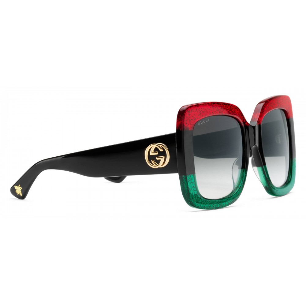 Oogverblindend ondanks leerling Gucci - Acetate Square Sunglasses - Green Black and Red with Glitter - Gucci  Eyewear - Avvenice