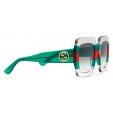Gucci - Occhiali da Sole Quadrati in Acetato - Acetato Trasparente con Dettaglio Web Verde e Rosso - Gucci Eyewear