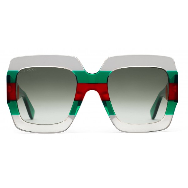 Gucci - Occhiali da Sole Quadrati in Acetato - Acetato Trasparente con Dettaglio Web Verde e Rosso - Gucci Eyewear