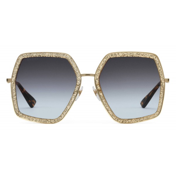 Gucci - Oversized Square Metal Sunglasses - Gold with Gold Acetate and Glitter - Gucci Eyewear