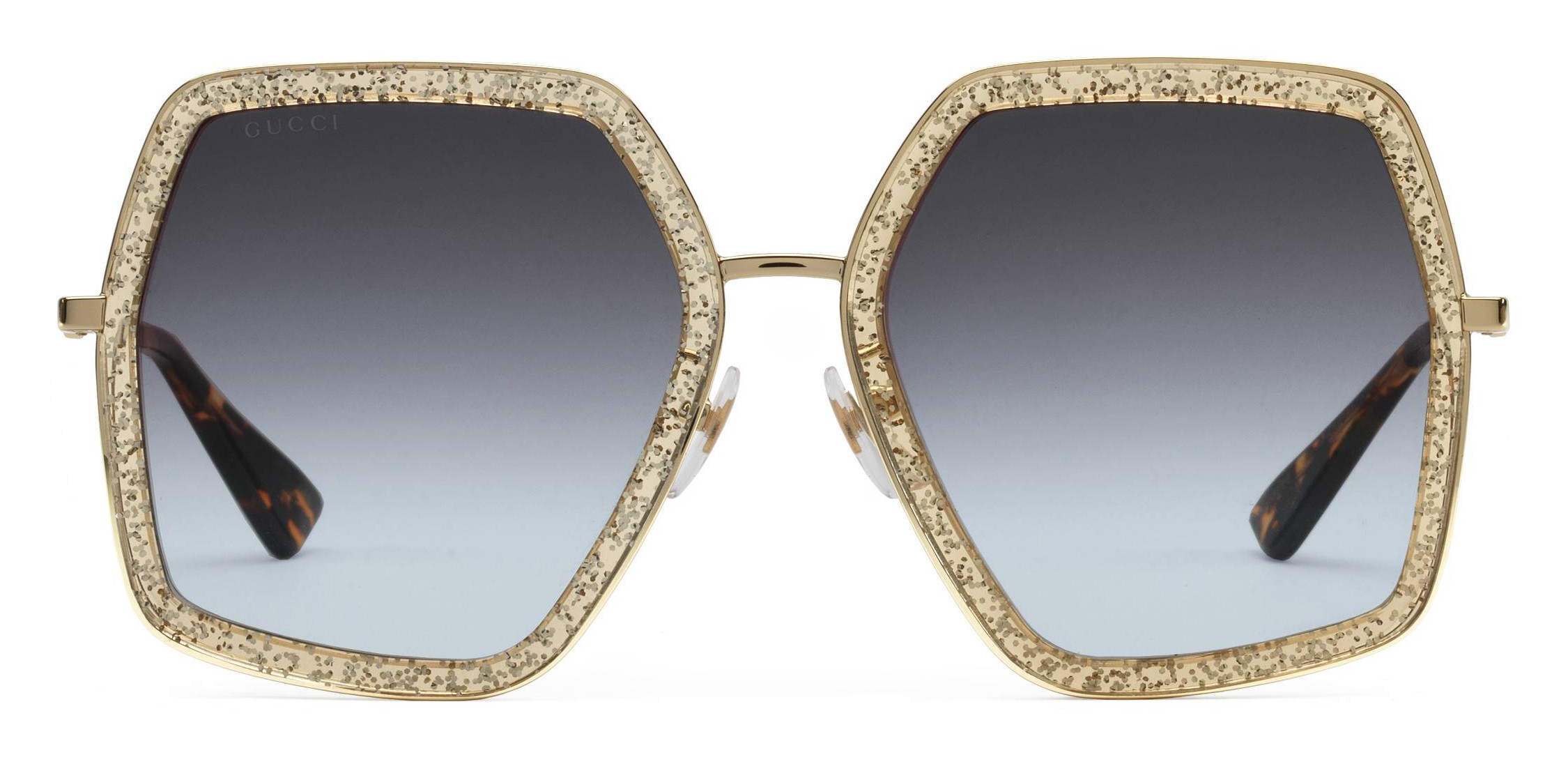 Gucci Oversized Square Metal Sunglasses Gold with Gold Acetate and Glitter Gucci Eyewear Avvenice