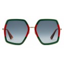 Gucci - Oversized Square Sunglasses in Metal - Gold Coloured with Green and Red Acetate Glitter - Gucci Eyewear