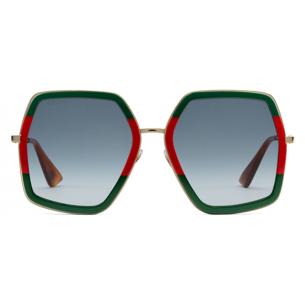 Gucci - Oversized Square Sunglasses in Metal - Gold Coloured with Green and  Red Acetate Glitter - Gucci Eyewear - Avvenice