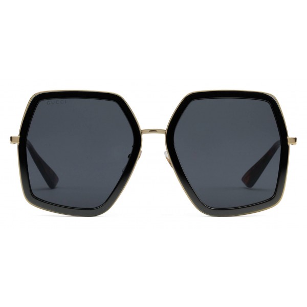 Gucci -  Occhiali da Sole Quadrati Oversize Rettangolari in Metallo - Color Oro con Acetato Nero - Gucci Eyewear