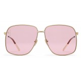 Gucci - Occhiali da Sole Rettangolari in Metallo - Color Oro Lenti Rosa - Gucci Eyewear