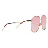 Gucci - Occhiali da Sole Rettangolari in Metallo - Color Oro Lenti Rosa - Gucci Eyewear