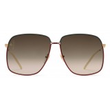 Gucci - Occhiali da Sole Rettangolari in Metallo - Verde e Rosso con Dettaglio Color Oro - Gucci Eyewear