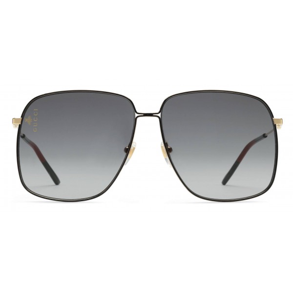 Gucci - Rectangular Metal Sunglasses - Black with Gold Color Detail - Gucci Eyewear