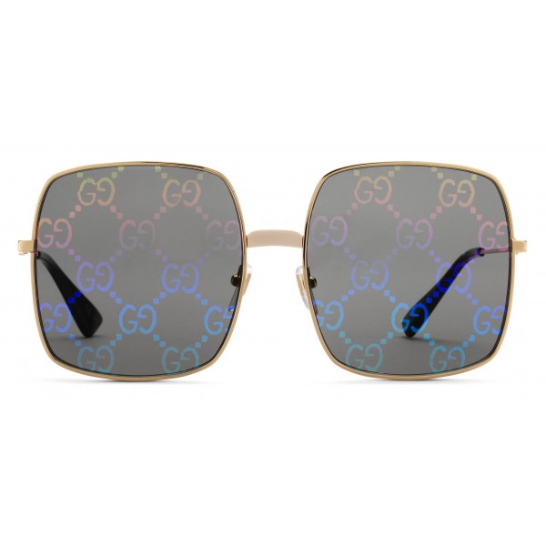 Gucci - Occhiali da Sole Rettangolari in Metallo - Color Oro Lucido con Dettaglio Ponte Bianco - Gucci Eyewear