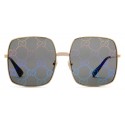 Gucci - Occhiali da Sole Rettangolari in Metallo - Color Oro Lucido con Dettaglio Ponte Bianco - Gucci Eyewear
