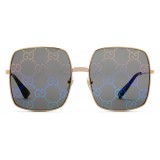 Gucci - Rectangular Metal Sunglasses - Shiny Gold Color with White Bridge Detail - Gucci Eyewear