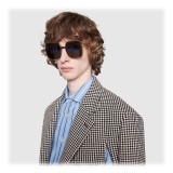 Gucci - Occhiali da Sole Rettangolari in Metallo - Color Oro Lucido con Dettaglio Nero sul Ponte - Gucci Eyewear