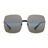 Gucci - Rectangular Metal Sunglasses - Shiny Gold Color with Black Detail on the Bridge - Gucci Eyewear