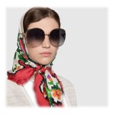 Gucci - Occhiali da Sole Rotondi in Metallo - Oro con Dettaglio Forcella e Dettaglio Web in Smalto - Gucci Eyewear