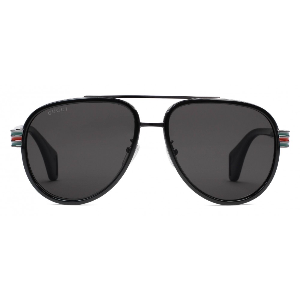 Gucci - Aviator Sunglasses - Glossy Black Acetate and Silver Metal