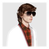 Gucci - Occhiali da Sole Navigator con Doppia G - Acetato Nero e Metallo Rutenio - Gucci Eyewear