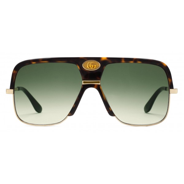 Gucci - Occhiali da Sole Navigator con Doppia G -  Acetato Tartarugato Scuro e Metallo Color Oro - Gucci Eyewear