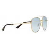 Gucci - Occhiali da Sole Navigator in Metallo - Oro Lucido Lenti Blu - Gucci Eyewear