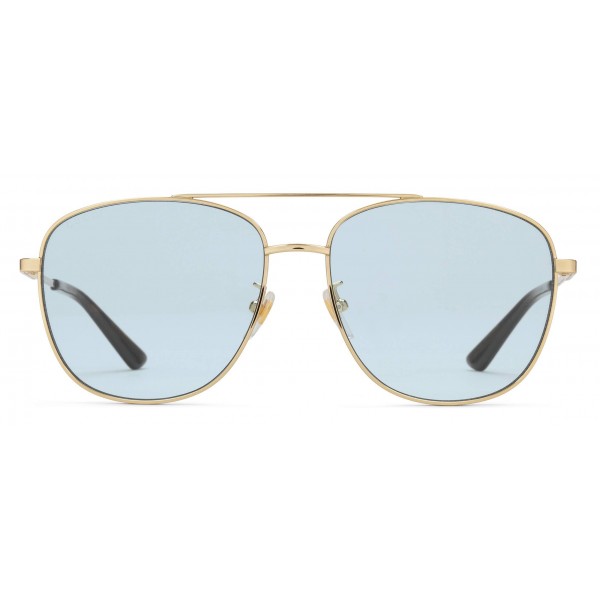 Gucci - Navigator Sunglasses in Metal - Shiny Gold Lenses Blue - Gucci Eyewear