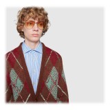 Gucci - Occhiali da Sole Aviator in Metallo - Color Oro Lenti Marroni  - Gucci Eyewear