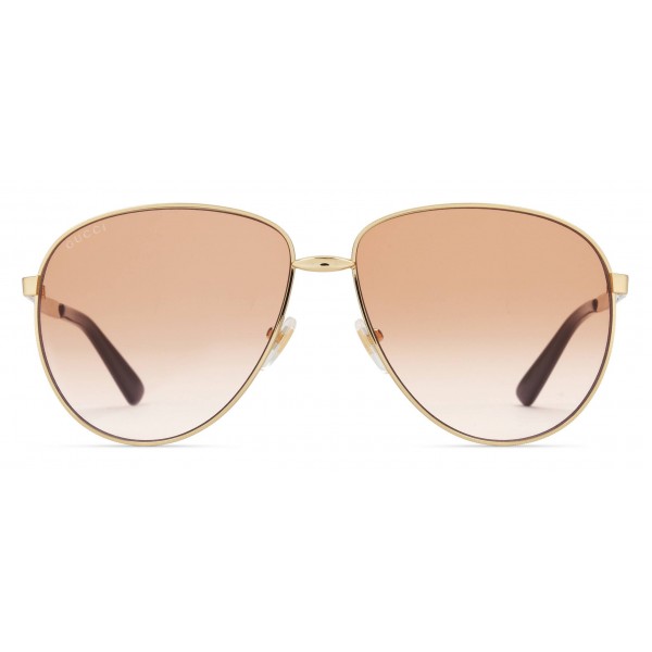 Gucci - Occhiali da Sole Aviator in Metallo - Color Oro Lenti Marroni  - Gucci Eyewear