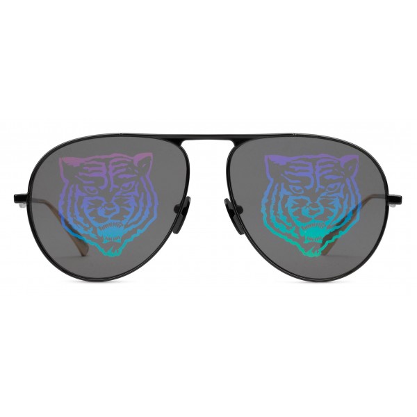Gucci - Rectangular Metal Sunglasses - Black Metal with Rainbow Tiger - Gucci Eyewear