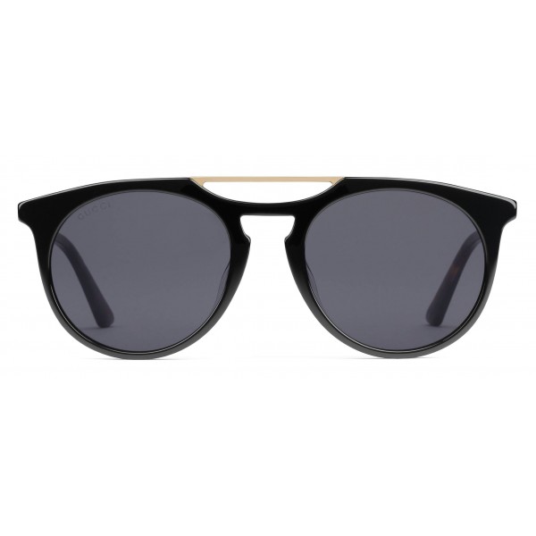 Gucci - Round Acetate Sunglasses - Black with Grey Lenses - Gucci Eyewear