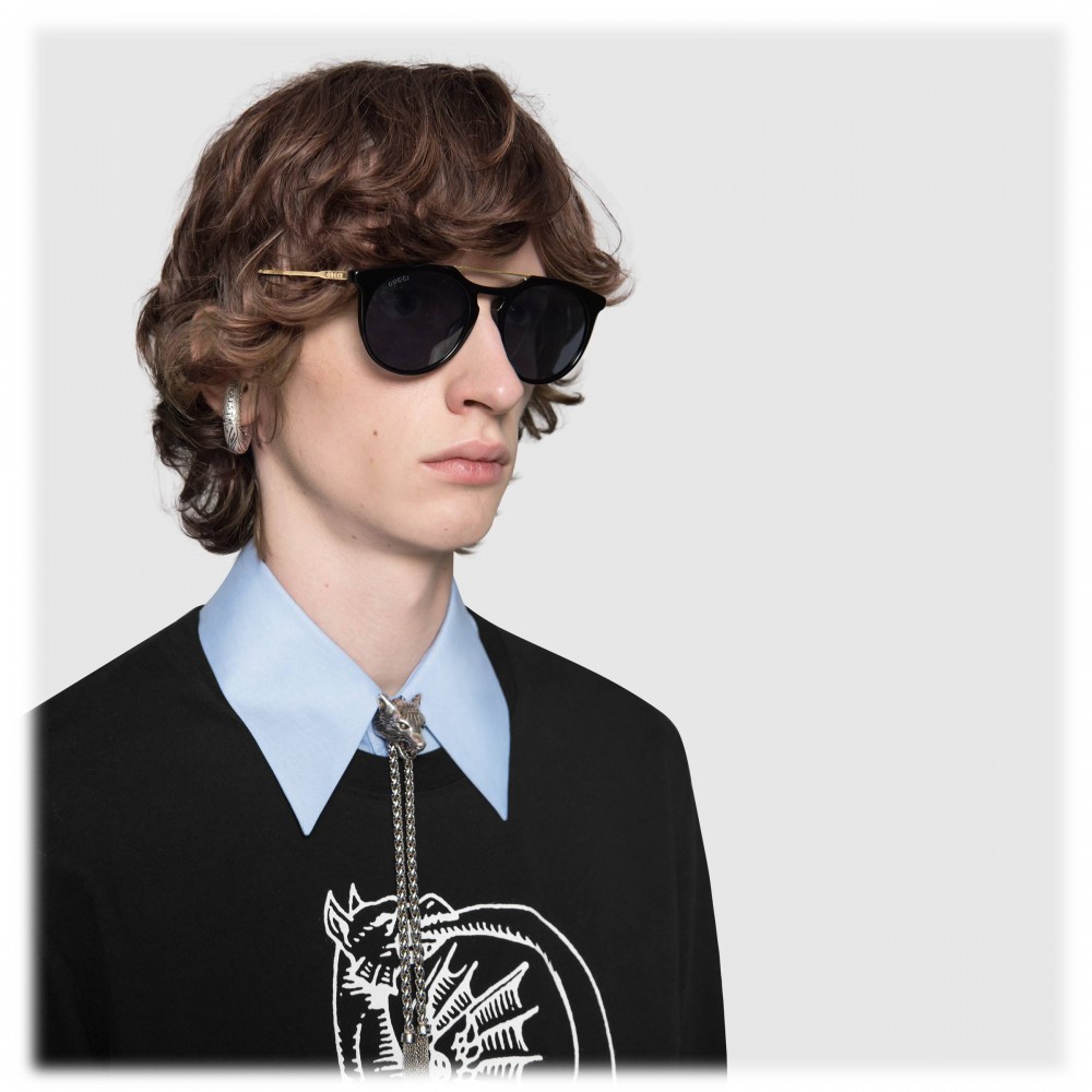 Gucci - Round Acetate Sunglasses - Black with Grey Lenses - Gucci ...