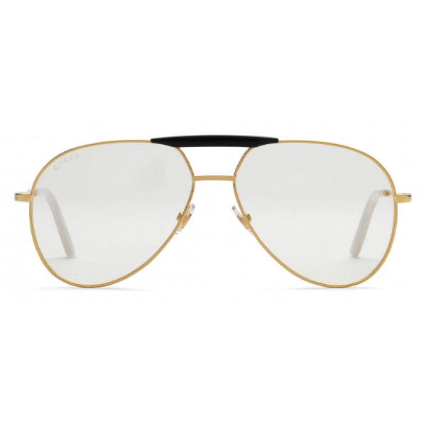Gucci - Aviator Metal Glasses - Gold coloured with Black Acetate Bridge - Gucci Eyewear