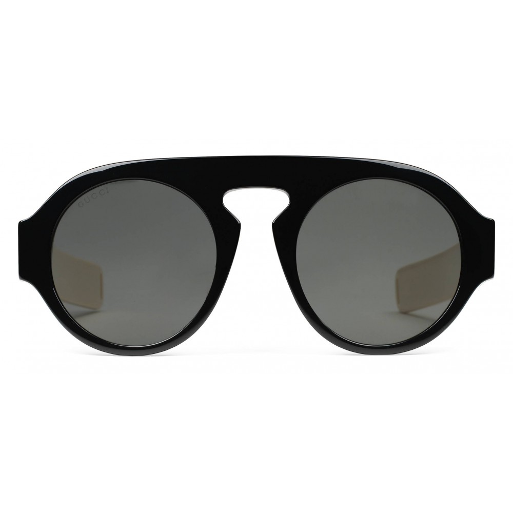 Gucci - Round Sunglasses - Black Acetate Grey Lenses Eyewear - Avvenice