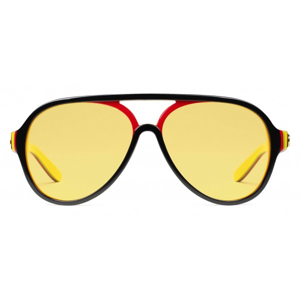 Gucci - Aviator Sunglasses in Multilayer Acetate - Multilayer Black Red Green and Yellow - Gucci Eyewear