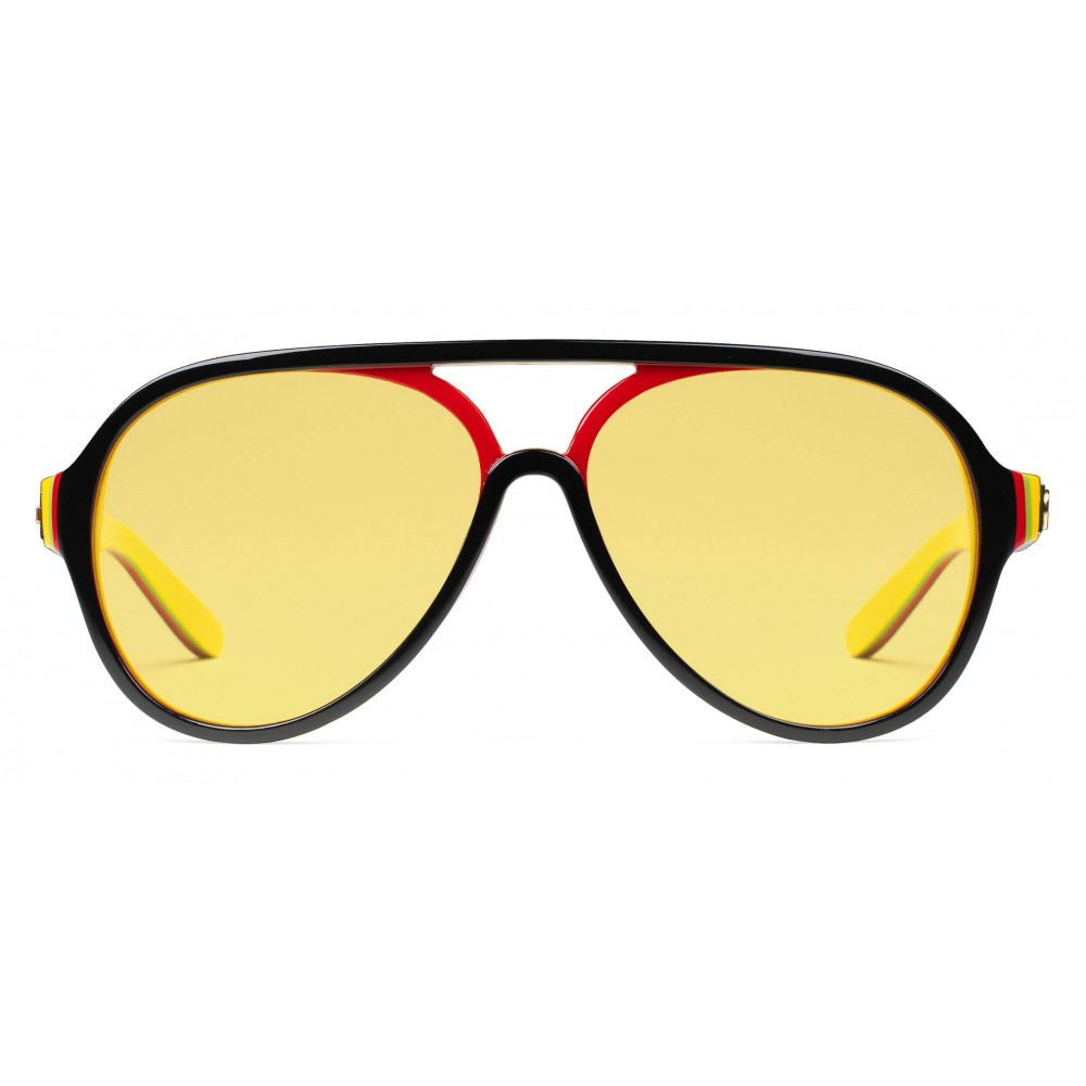 Gucci Acetate And Gold Metal Round Aviator Sunglasses | eBay