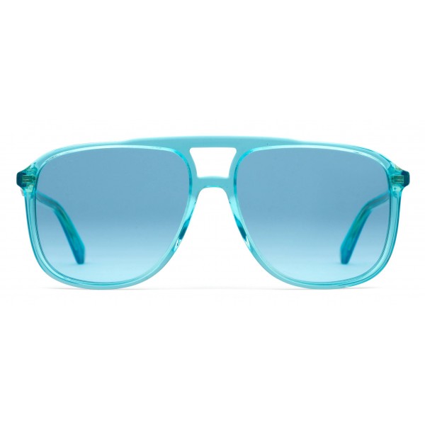 Gucci - Rectangular Acetate Sunglasses - Transparent Blue Acetate - Gucci Eyewear