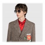 Gucci - Occhiali da Sole Rotondi in Metallo dalla Vestibilità Ottimale - Oro con Dettaglio Web - Gucci Eyewear