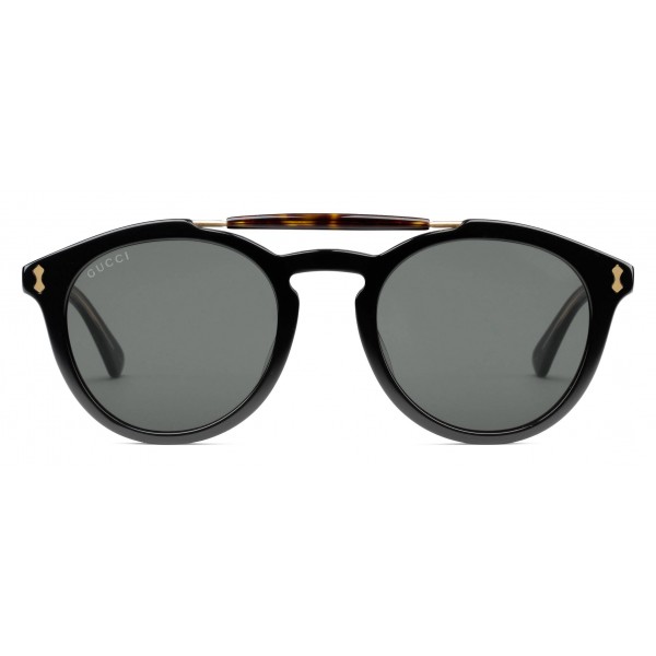 Gucci - Round Acetate Sunglasses - Black Acetate with Turtle Detail - Gucci Eyewear