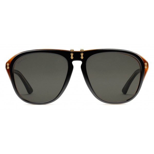 Gucci - Round Acetate Sunglasses - Light and Black Turtle Acetate with Flip Up Detail - Gucci Eyewear