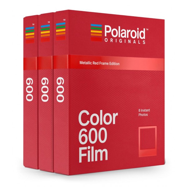Polaroid Originals - Pacco Triplo Pellicole Colorate per 600 - Frame Rosso Metallico - Film per Polaroid 600 Camera - OneStep 2