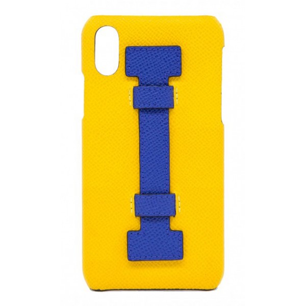 2 ME Style - Cover Fingers in Pelle Giallo / Blu - iPhone X / XS - Cover in Pelle