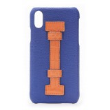 2 ME Style - Case Fingers Leather Blue / Croco Orange - iPhone XR - Crocodile Leather Cover