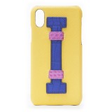 2 ME Style - Case Fingers Leather Yellow / Croco Blue - iPhone XR - Crocodile Leather Cover
