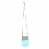 Laura B - Soft Mobile Bag - Lapin Bag with Net and Swarovski - Light Blue - Luxury High Quality Leather Bag