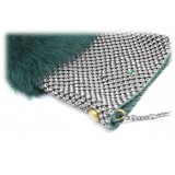 Laura B - Soft Mobile Bag - Lapin Bag with Net and Swarovski - Dark Green - Luxury High Quality Leather Bag
