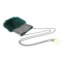 Laura B - Soft Mobile Bag - Lapin Bag with Net and Swarovski - Dark Green - Luxury High Quality Leather Bag