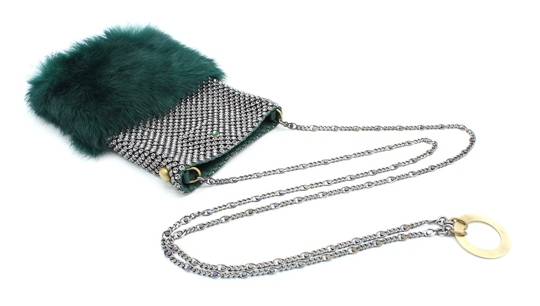 Laura B - Soft Mobile Bag - Lapin Bag with Net and Swarovski - Dark Green -  Luxury High Quality Leather Bag - Avvenice