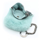 Laura B - Soft Mobile Bag - Borsa in Lapin con Rete e Swarovski - Blu Chiaro - Borsa in Pelle di Alta Qualità Luxury