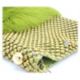 Laura B - Soft Mobile Bag - Borsa in Lapin con Rete e Swarovski - Verde - Borsa in Pelle di Alta Qualità Luxury