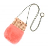 Laura B - Soft Mobile Bag - Lapin Bag with Net and Swarovski - Orange - Luxury High Quality Leather Bag