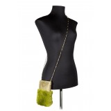 Laura B - Soft Mobile Bag - Lapin Bag with Net and Swarovski - Green - Luxury High Quality Leather Bag